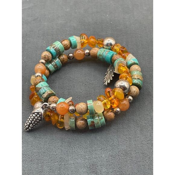 Carolyn Pollack Corn Harvest Sterling Silver Charm and Stone Wrap Bracelet - Picture 4 of 4